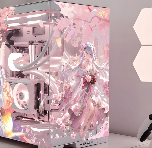 Sakura Çiçeği Ve Anime Girl PC Kasa Sticker | Gaming PC İçin Özel Kasa Kaplaması | Bilgisayar Kasası İçin