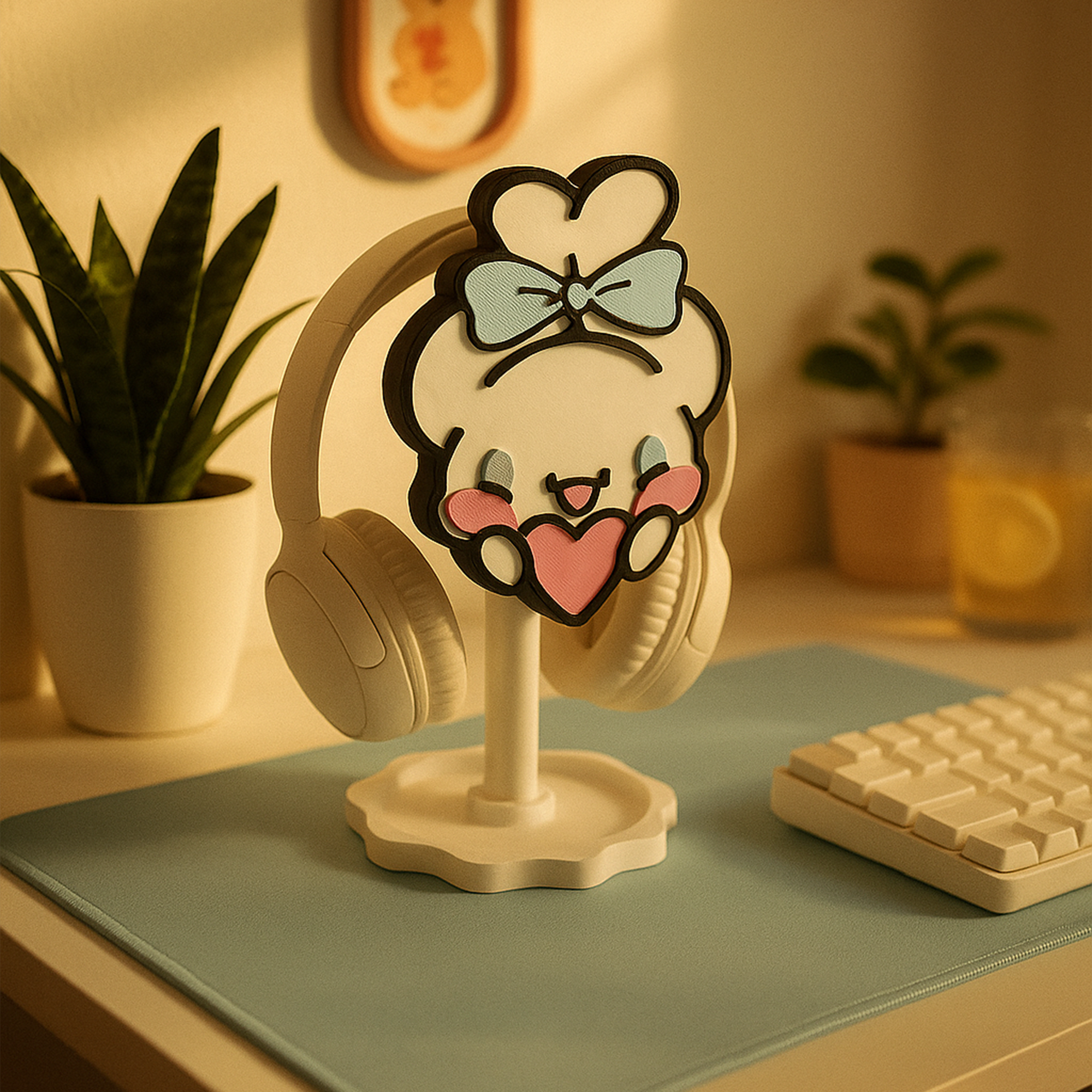 Cinnamoroll Temalı Kulaklık Tutucu – Oyuncu Masası Aksesuarı | Gaming Setup Kulaklık Standı