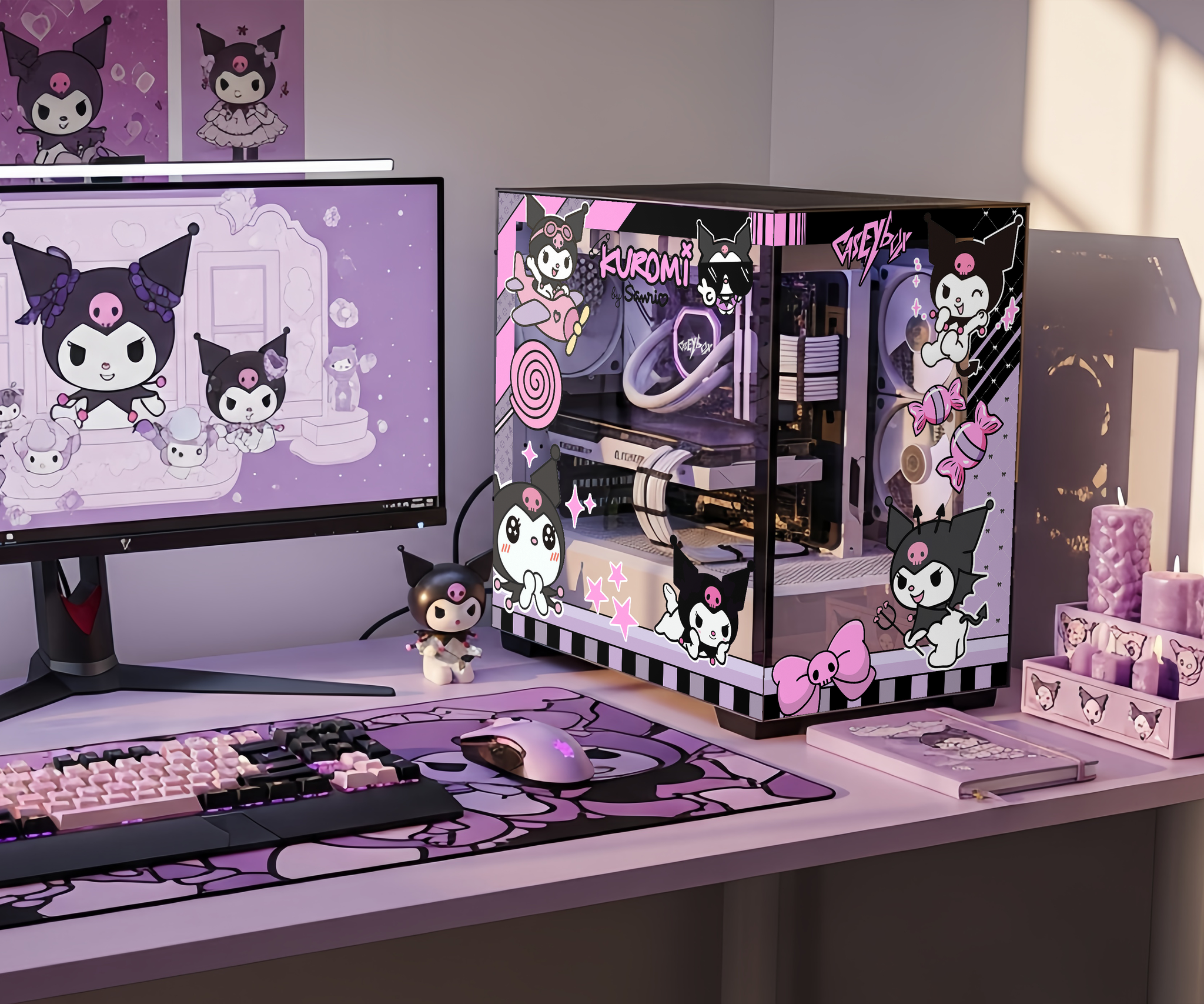 Kuromi Tema PC Kasa Sticker | Gaming PC İçin Özel Kasa Kaplaması | Bilgisayar Kasası İçin