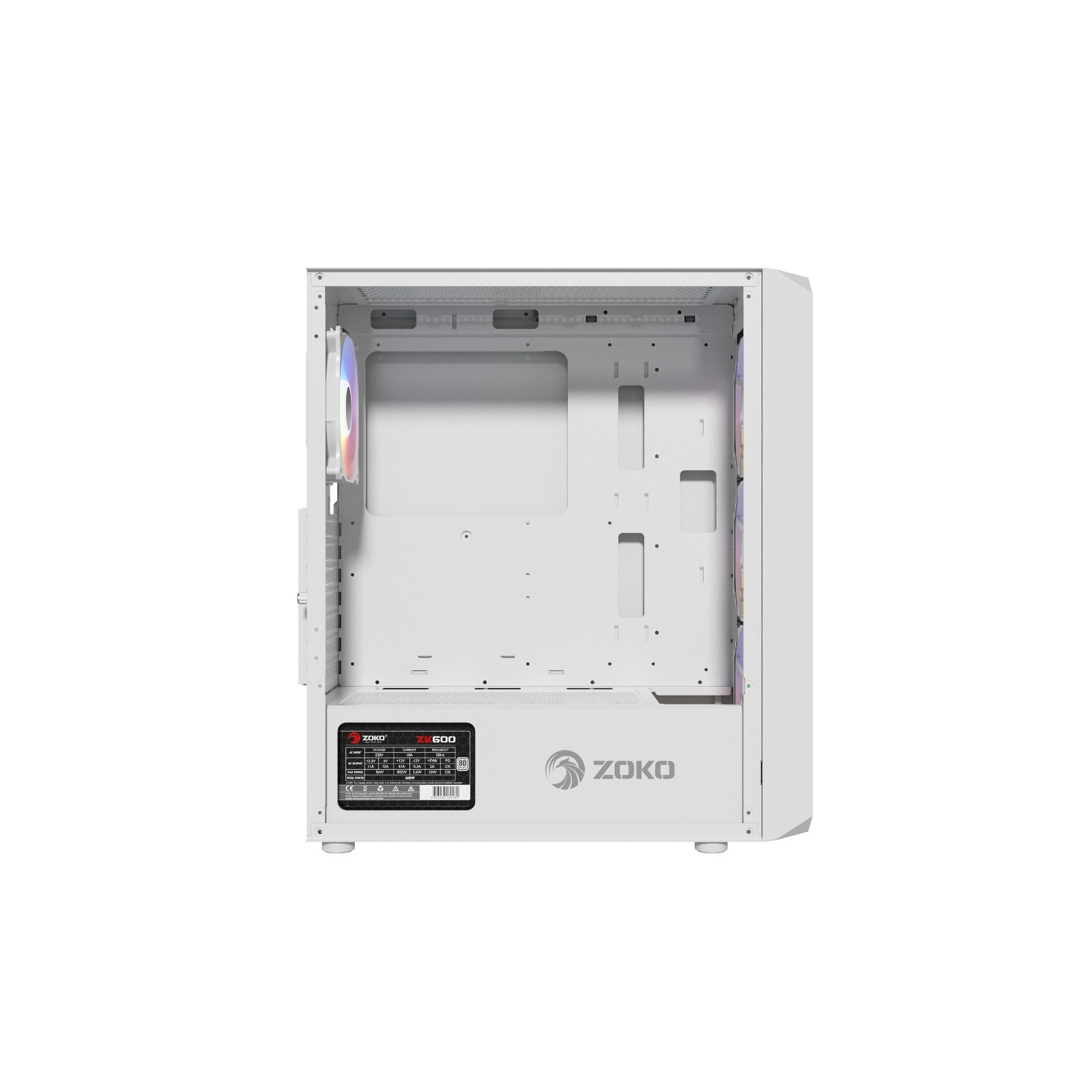Zoko Chiko White 4x12 CM ARGB Fan Mesh Panel Temperli Cam Bilgisayar Kasası
