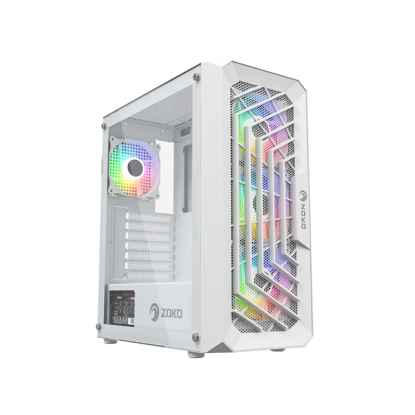 Zoko Chiko White 4x12 CM ARGB Fan Mesh Panel Temperli Cam Bilgisayar Kasası