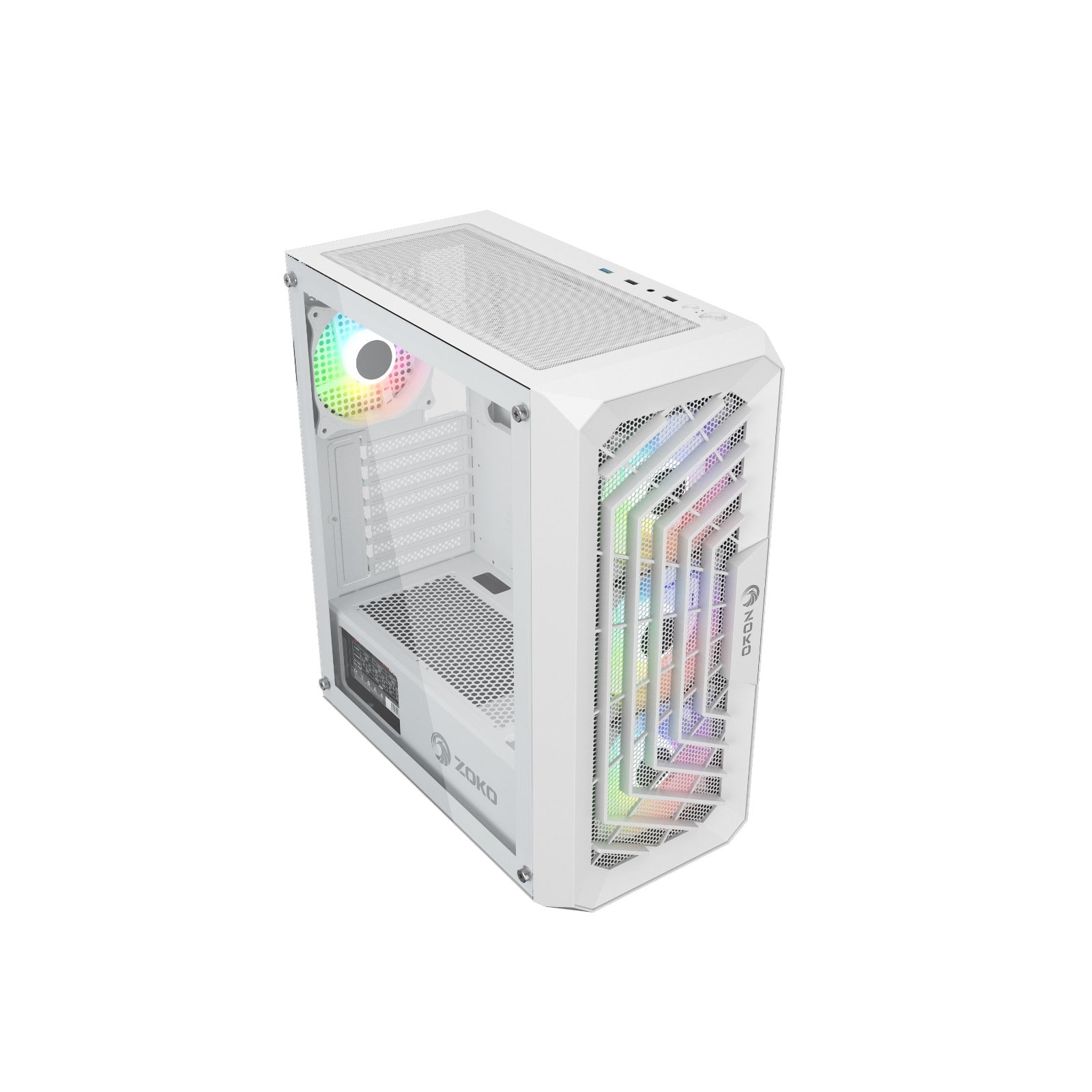 Zoko Chiko White 4x12 CM ARGB Fan Mesh Panel Temperli Cam Bilgisayar Kasası