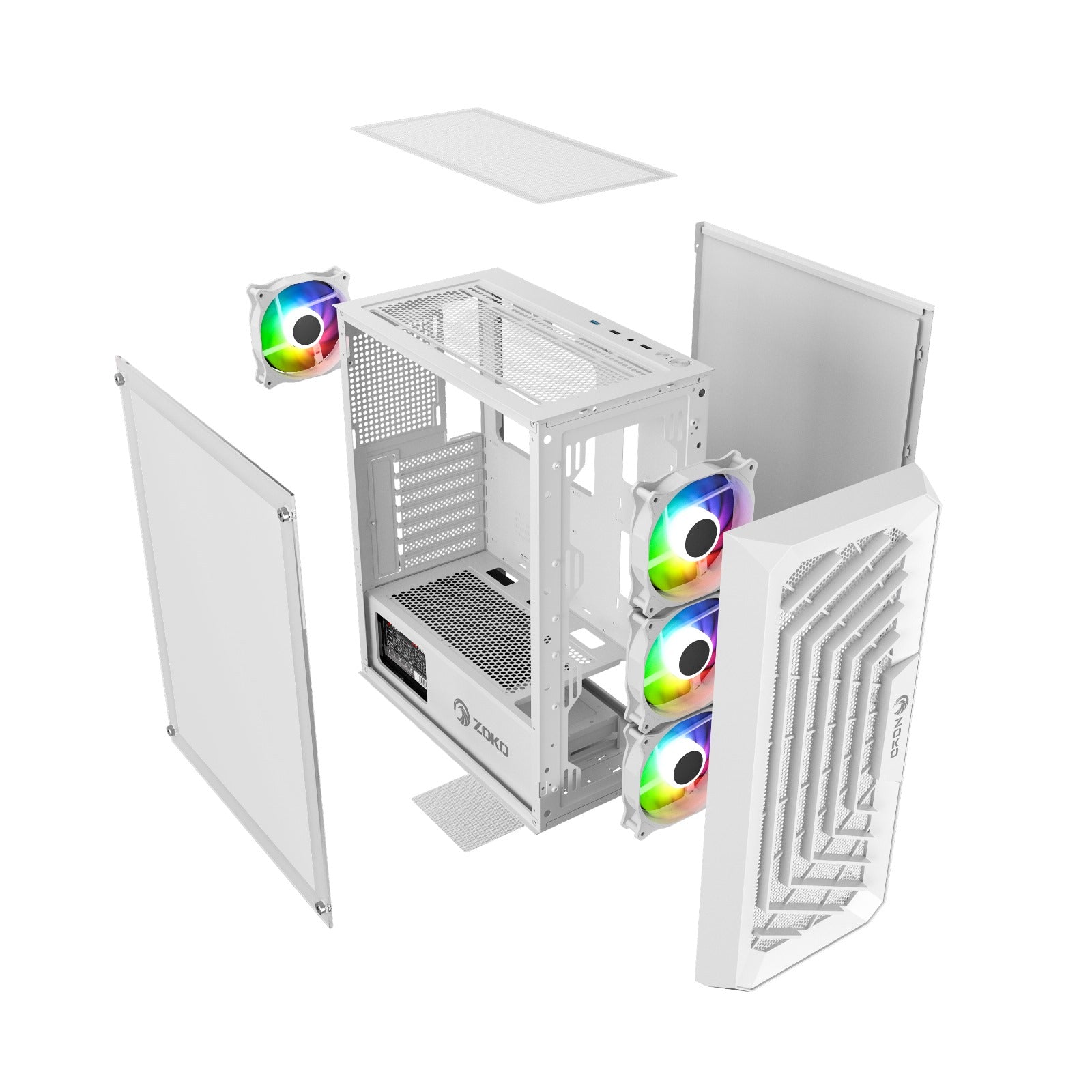 Zoko Chiko White 4x12 CM ARGB Fan Mesh Panel Temperli Cam Bilgisayar Kasası