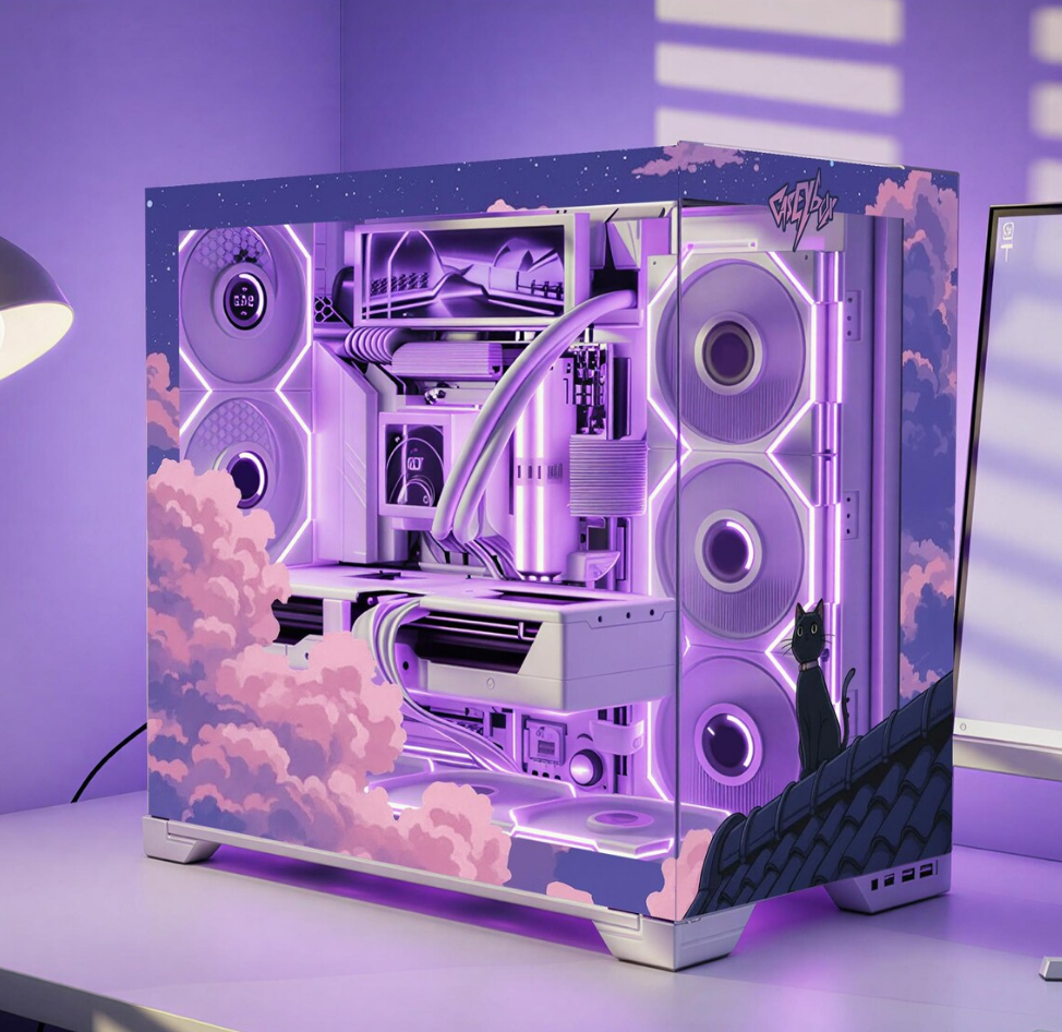 Black Cat Tema PC Kasa Sticker | Gaming PC İçin Özel Kasa Kaplaması | Bilgisayar Kasası İçin