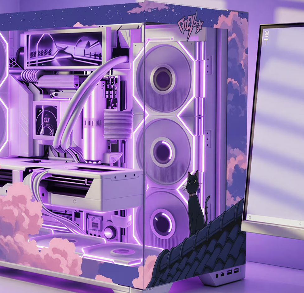 Black Cat Tema PC Kasa Sticker | Gaming PC İçin Özel Kasa Kaplaması | Bilgisayar Kasası İçin