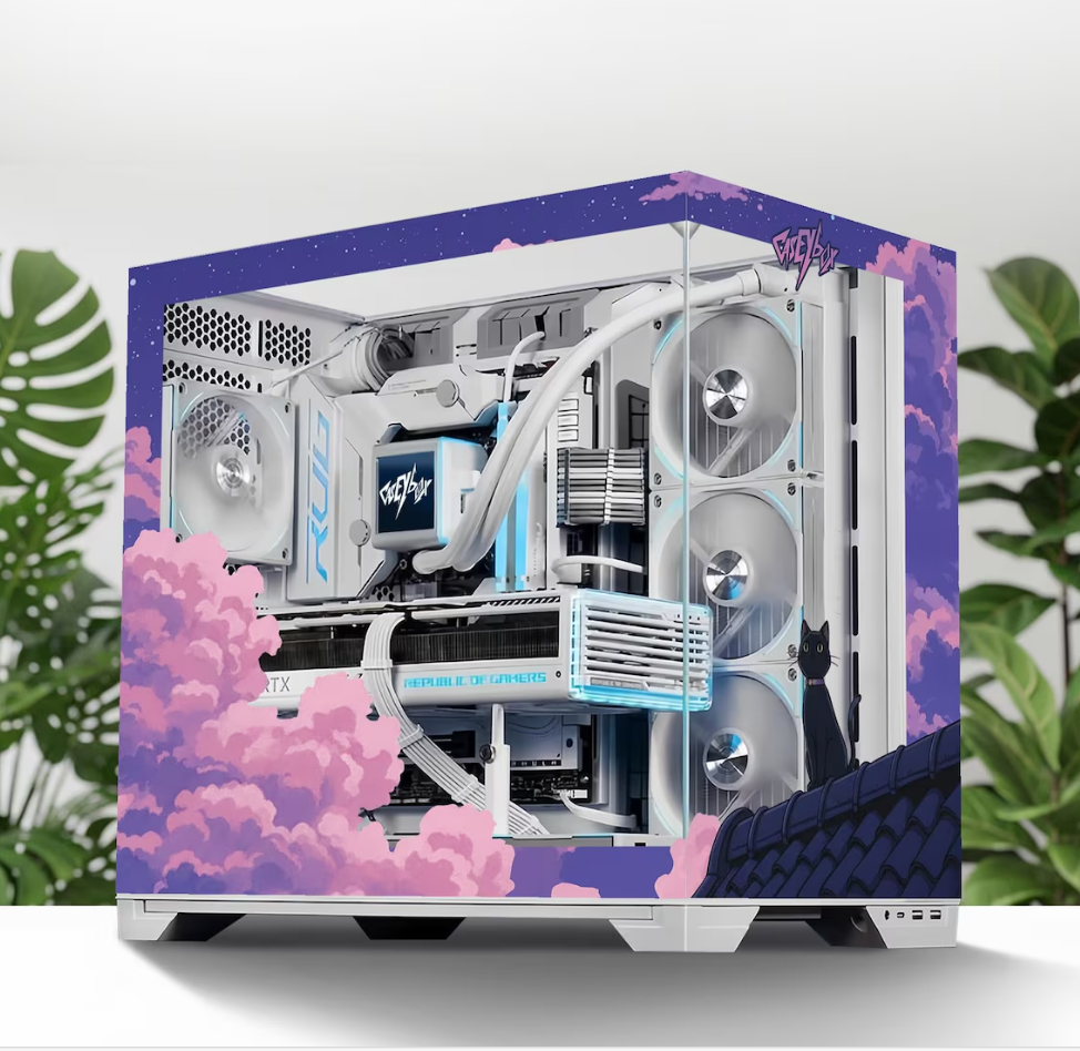 Black Cat Tema PC Kasa Sticker | Gaming PC İçin Özel Kasa Kaplaması | Bilgisayar Kasası İçin