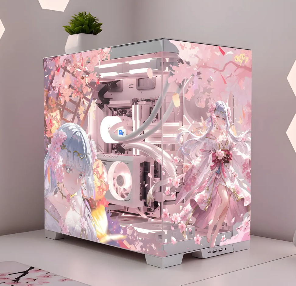 Sakura Çiçeği Ve Anime Girl PC Kasa Sticker | Gaming PC İçin Özel Kasa Kaplaması | Bilgisayar Kasası İçin