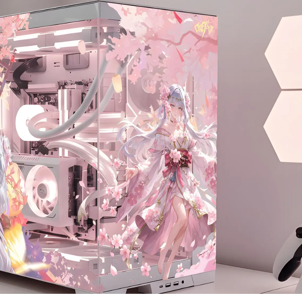 Sakura Çiçeği Ve Anime Girl PC Kasa Sticker | Gaming PC İçin Özel Kasa Kaplaması | Bilgisayar Kasası İçin