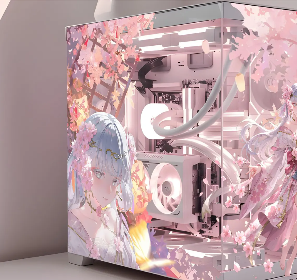 Sakura Çiçeği Ve Anime Girl PC Kasa Sticker | Gaming PC İçin Özel Kasa Kaplaması | Bilgisayar Kasası İçin