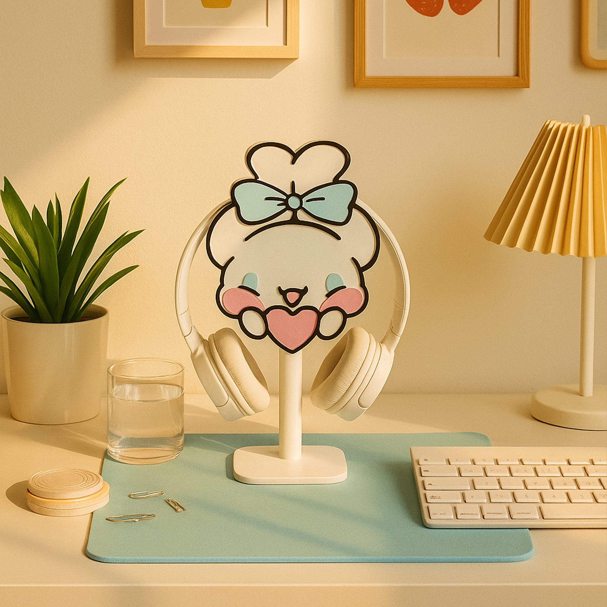 Cinnamoroll Temalı Kulaklık Tutucu – Oyuncu Masası Aksesuarı | Gaming Setup Kulaklık Standı