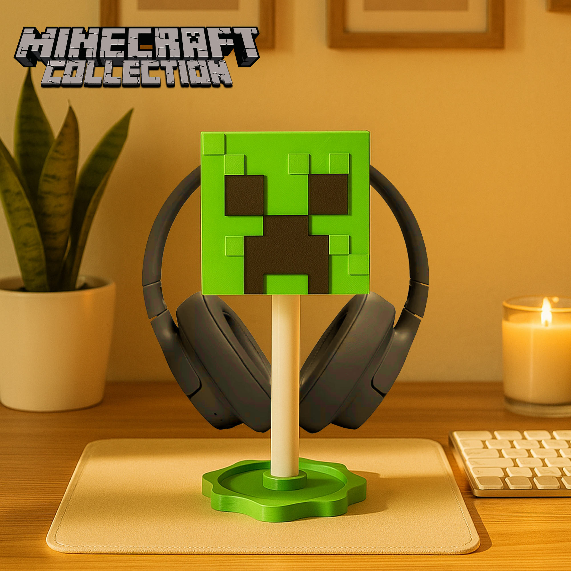 Minecraft Creeper Temalı Kulaklık Tutucu – Oyuncu Masası Aksesuarı | Gaming Setup Kulaklık Standı