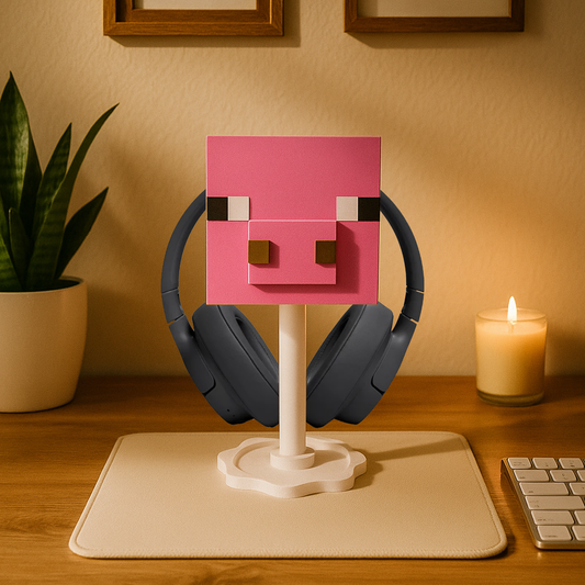 Minecraft Pig Temalı Kulaklık Tutucu – Oyuncu Masası Aksesuarı | Gaming Setup Kulaklık Standı
