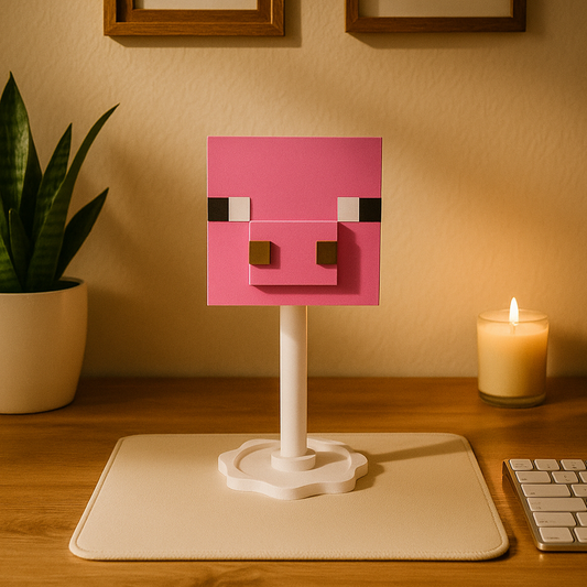 Minecraft Pig Temalı Kulaklık Tutucu – Oyuncu Masası Aksesuarı | Gaming Setup Kulaklık Standı