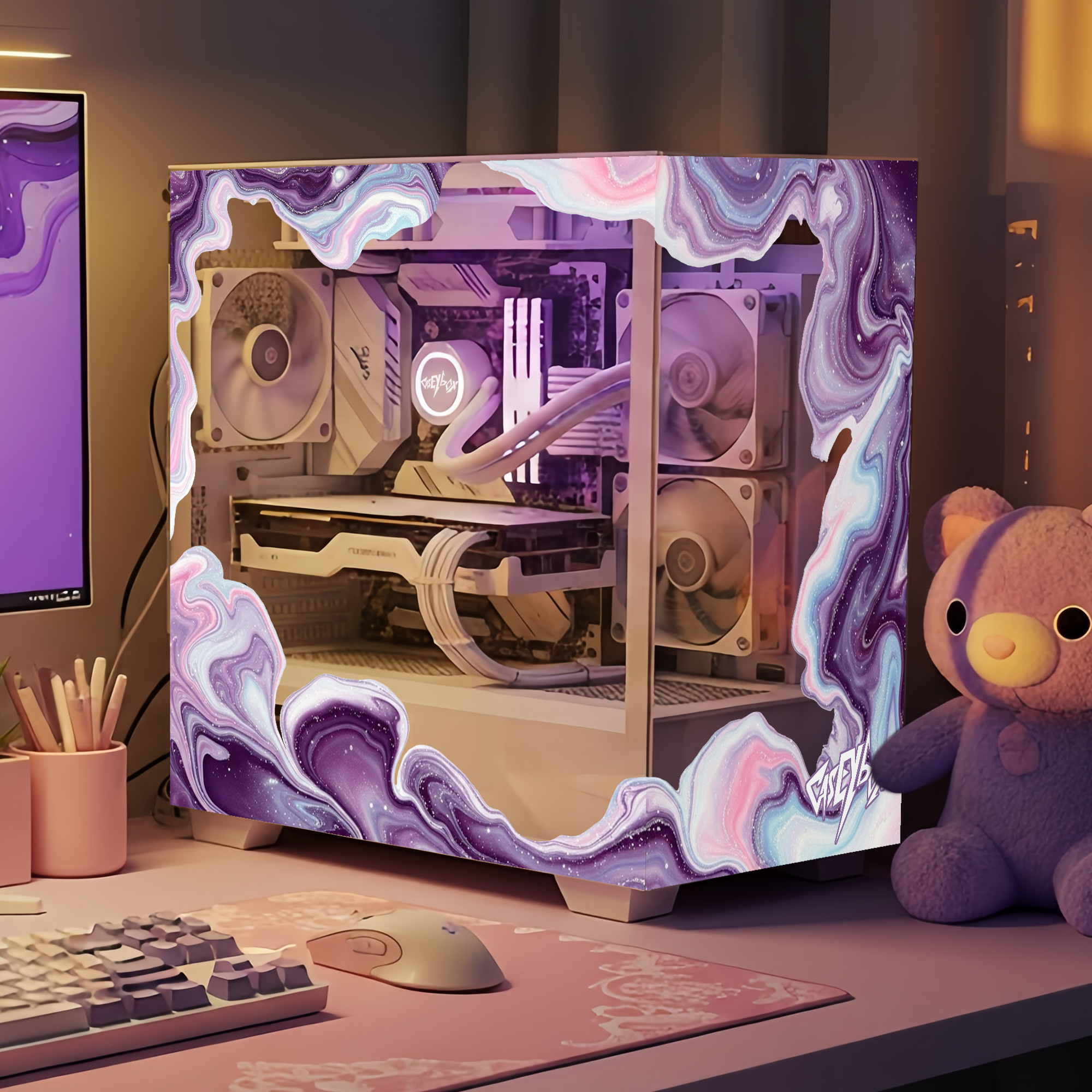 Mor Waves PC Kasa Sticker | Gaming PC İçin Özel Kasa Kaplaması | Bilgisayar Kasası İçin