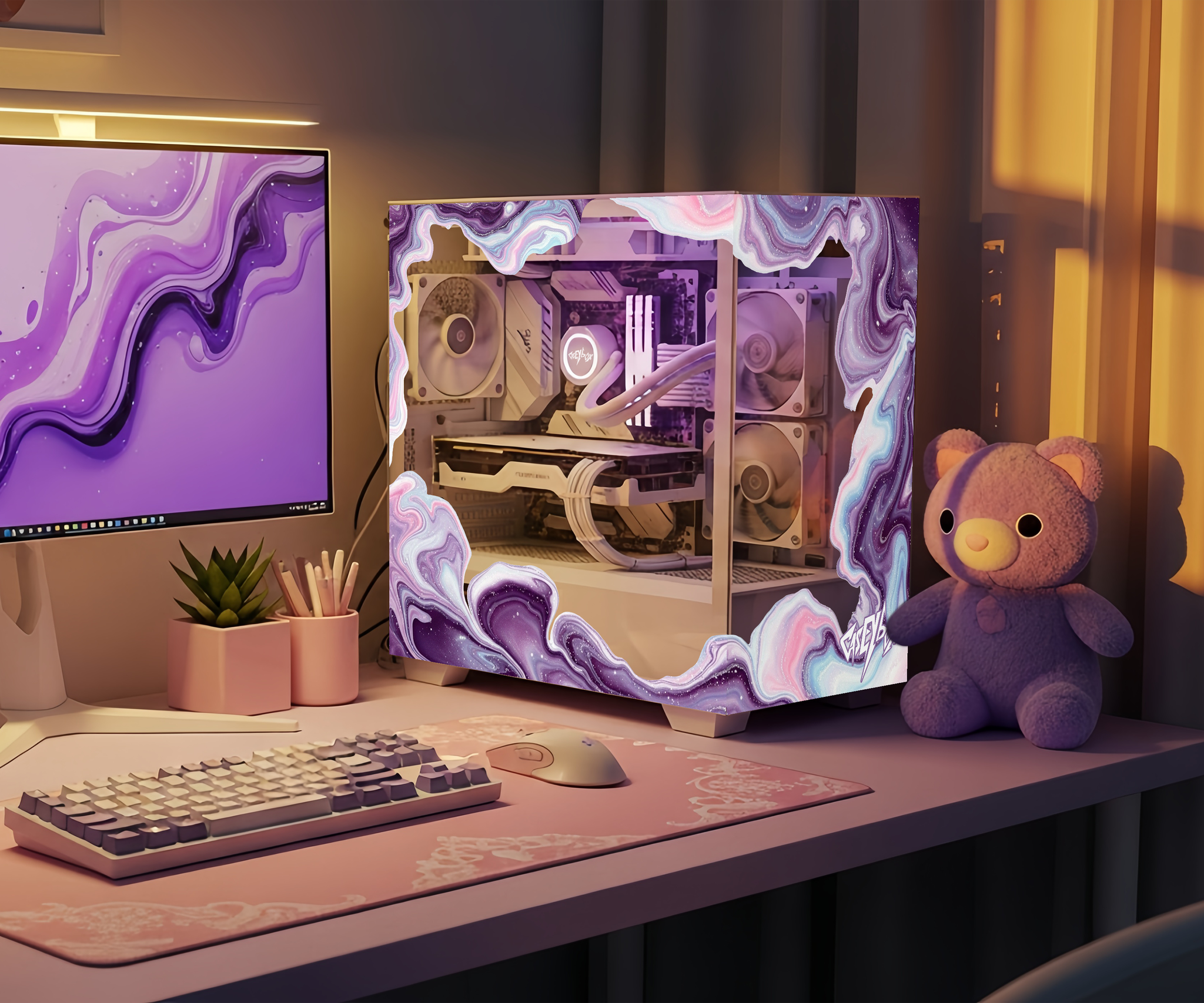 Mor Waves PC Kasa Sticker | Gaming PC İçin Özel Kasa Kaplaması | Bilgisayar Kasası İçin