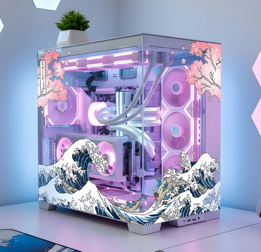 Sakura Waves Tema PC Kasa Sticker | Gaming PC İçin Özel Kasa Kaplaması | Bilgisayar Kasası İçin