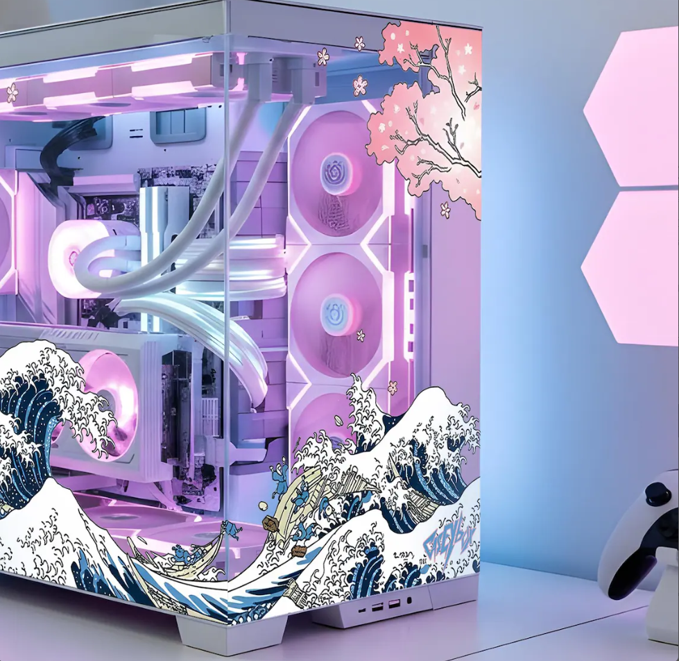 Sakura Waves Tema PC Kasa Sticker | Gaming PC İçin Özel Kasa Kaplaması | Bilgisayar Kasası İçin