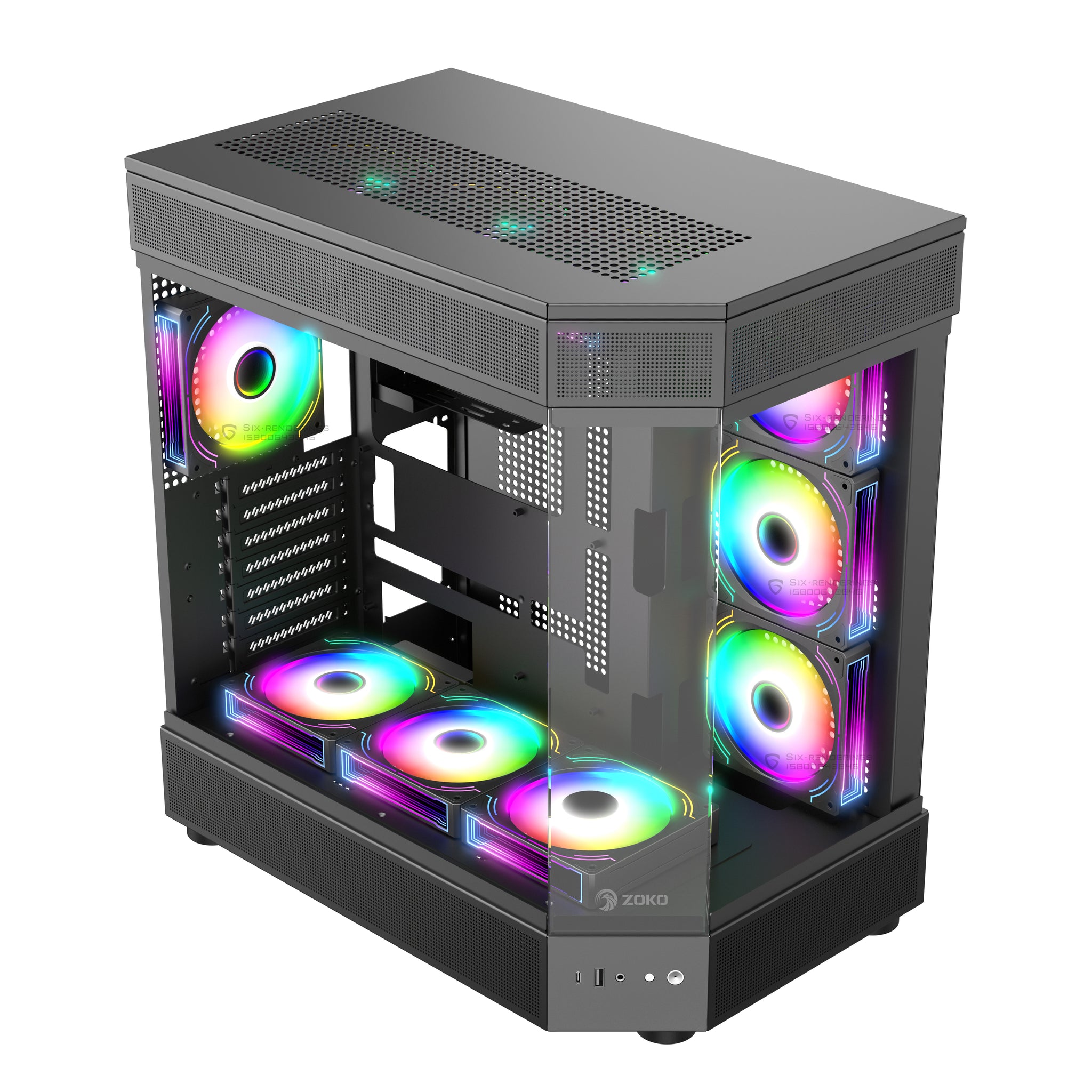 Zoko Tank Siyah 7x12 CM Kumandalı ARGB Fan Temper Camlı Oyuncu Bilgisayar Kasası