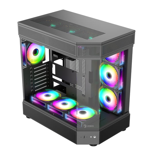 Zoko Tank Siyah 7x12 CM Kumandalı ARGB Fan Temper Camlı Oyuncu Bilgisayar Kasası