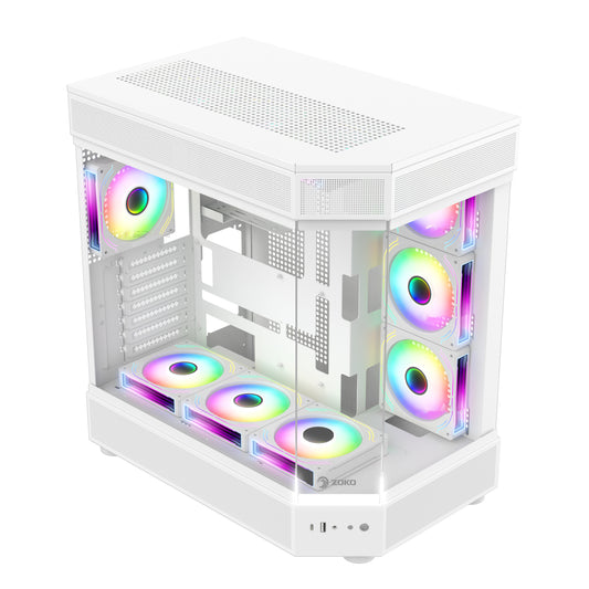 Zoko Tank Beyaz 7x12 CM Kumandalı ARGB Fan Temper Camlı Oyuncu Bilgisayar Kasası