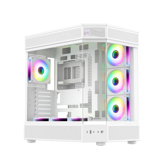 Zoko Tank Beyaz 7x12 CM Kumandalı ARGB Fan Temper Camlı Oyuncu Bilgisayar Kasası
