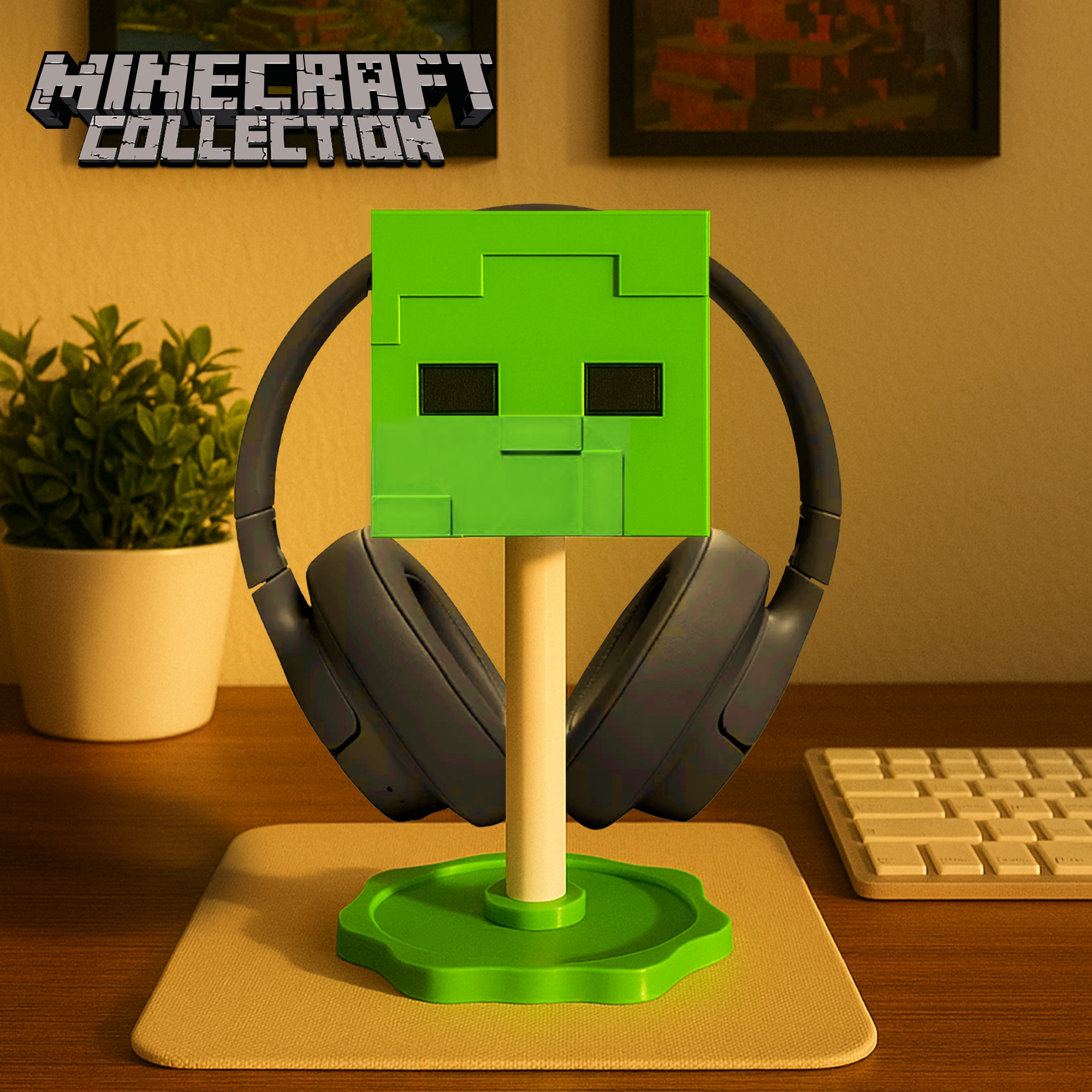 Minecraft Zombi Temalı Kulaklık Tutucu – Oyuncu Masası Aksesuarı | Gaming Setup Kulaklık Standı